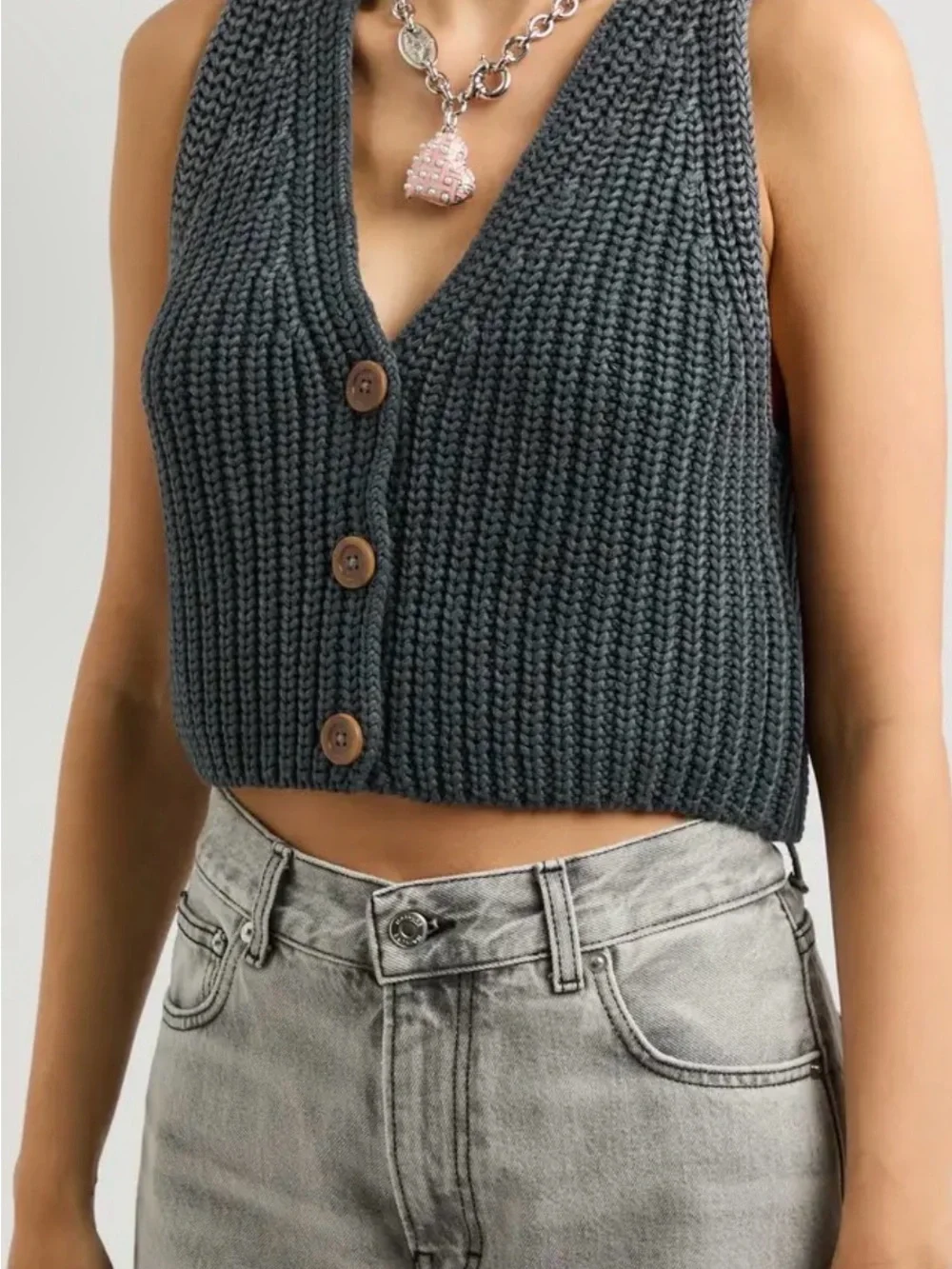 Free People close to me Charcoal Knit Button-Front Sweater Vest
